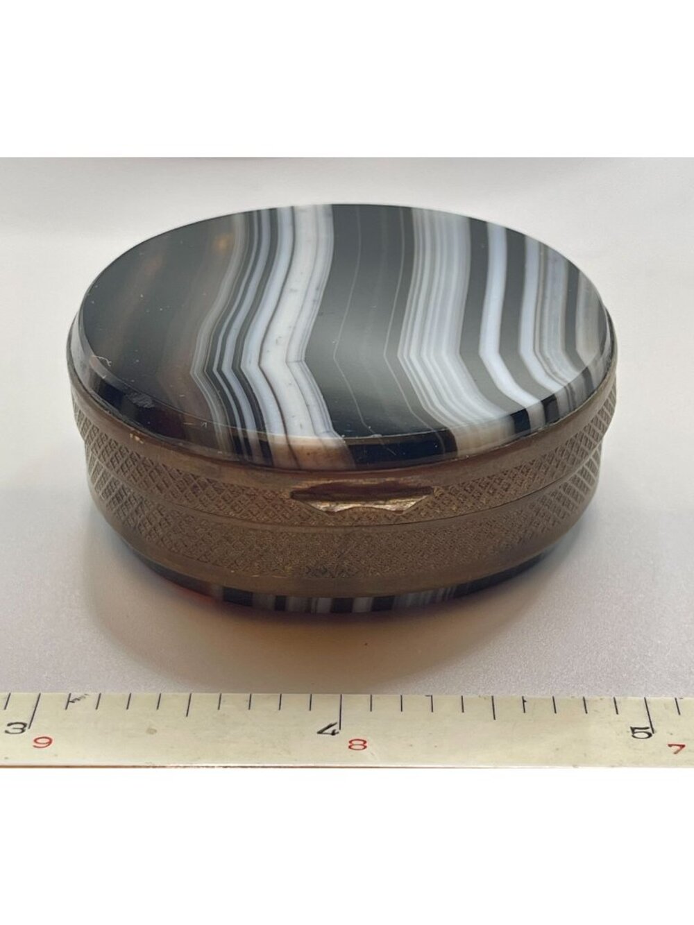 Antique Early Gilt Brass Banded Agate Oval Snuff Box Early 19th Century